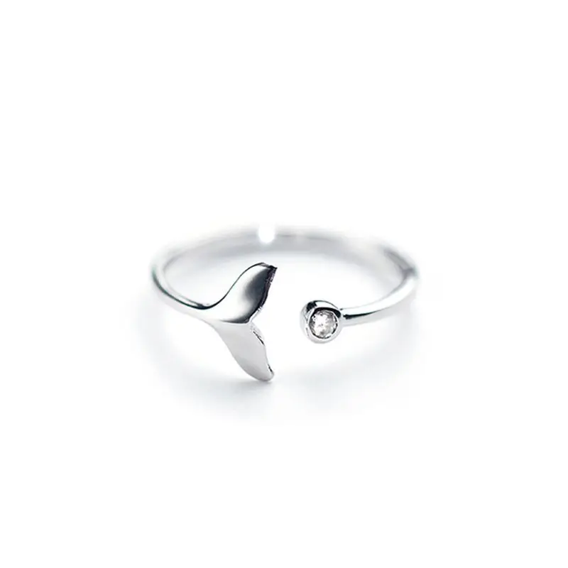 Exquisite Whale Tail Plain Band Ring Fish Earring Romantics Adjustable Opening Lover Rings Solid Ring Jewelry Gift 5