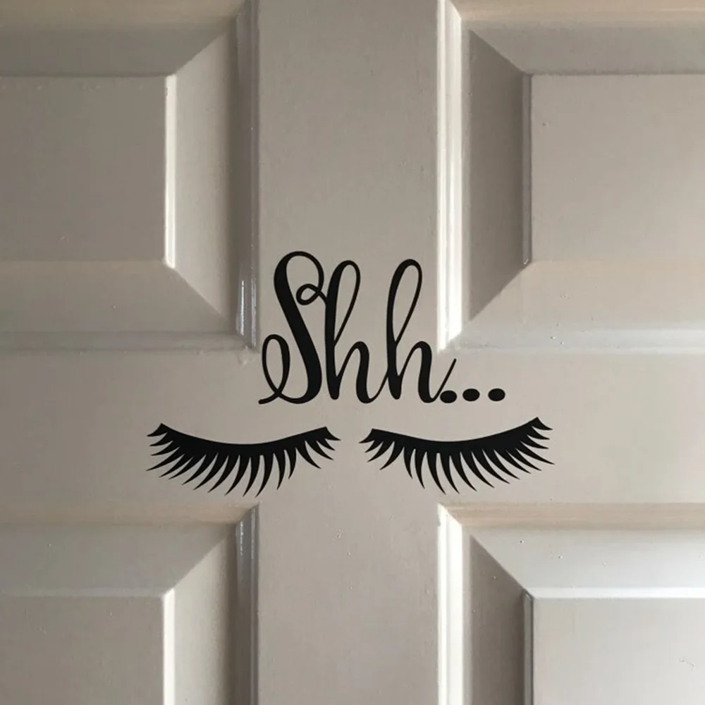 2Pcs DIY Removable Wall Sticker Shh Eyelashes Pattern Wall Stickers for Girls Bedroom Door Sofa Home Decoration Art Mural Decals