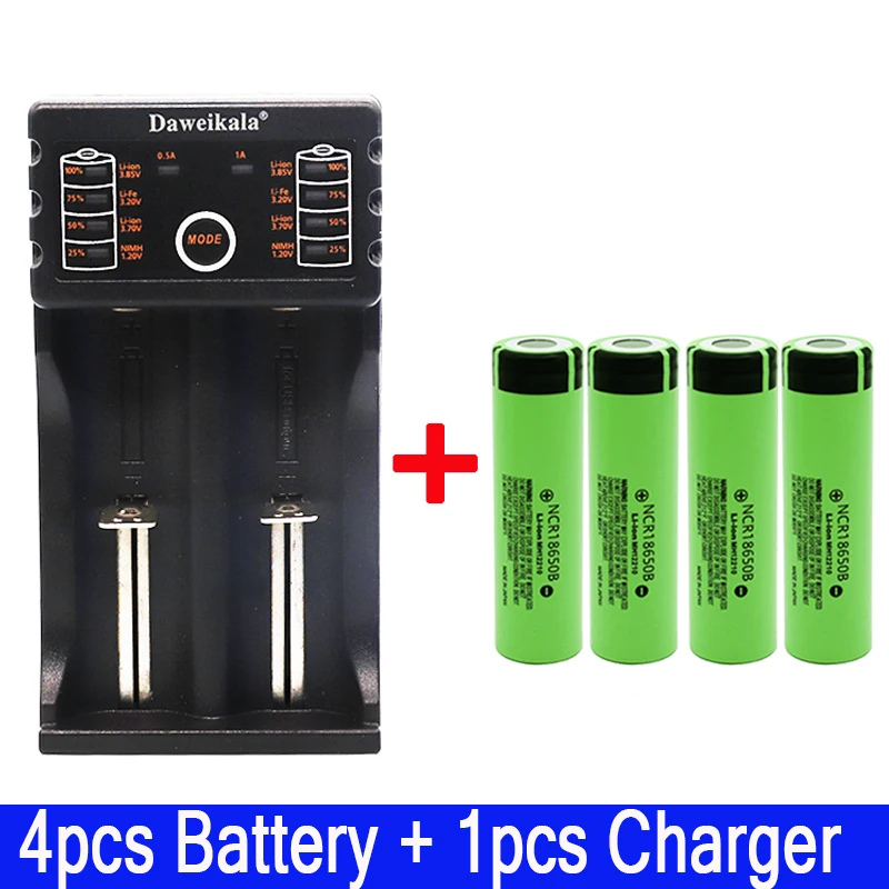 Original NCR18650B 3.7 v 3400 mah 18650 Lithium Rechargeable Battery For Flashlight batteries+1PCS 18650 charger - Цвет: Синий