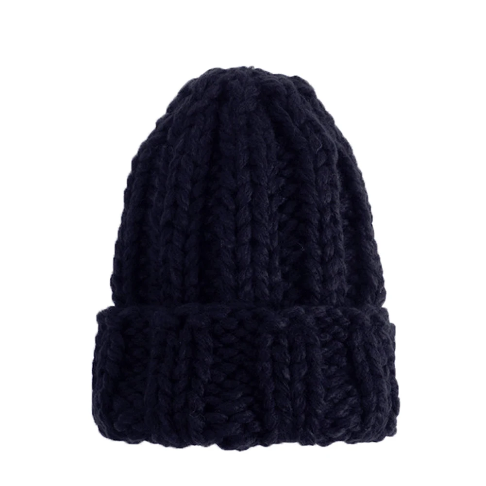 Женские зимние вязаные шапочки, шапка, толстая мягкая теплая шапка бини, шапка грубой большой вязки, одноцветная шапка, женская Лыжная облегающая шапка