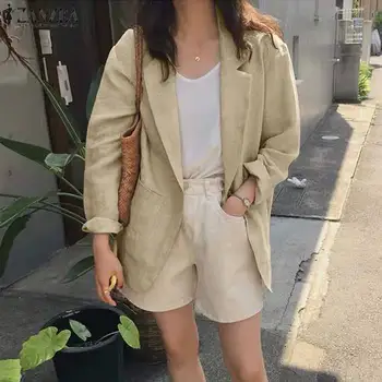 

2020 ZANZEA Stylish Solid Blazers Women's Cotton Coats Long Sleeve Jackets Female Single Button Overcoats Casual Oversized Tunic