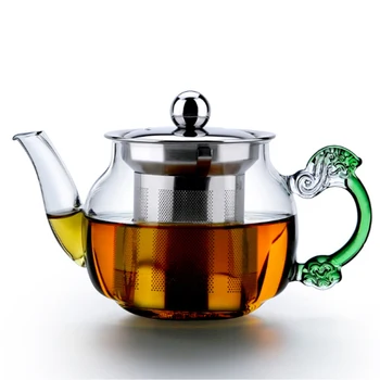 

Artistical Elegant Glass Tea Pot with Stainless Steel Infuser and Lid Microwavable Stovetop Safe Glass Kettle 14 fl.oz / 400ml