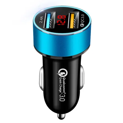 Blue Автомобильное умное зарядное устройство с двумя USB DC5V 3.1A цифровой светодиодный дисплей напряжения/тока Автомобильное металлическое зарядное устройство QC3.0 2,4 В для смартфонов - Цвет: Blue