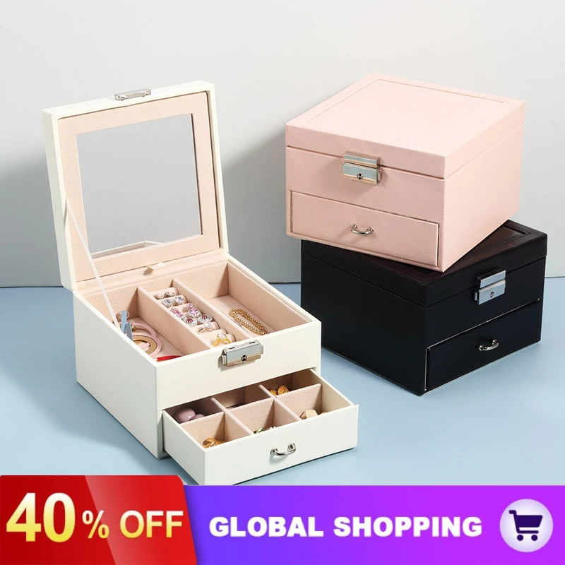 Jewelry Cosmetic Storage Box Drawer Type Jewelry Earrings Lipstick Skin Care Products Desktop Storage Organizer