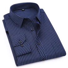 Chemise à manches longues pour homme, grande taille, Slim Fit, décontracté, Business, classique, rayé, Social