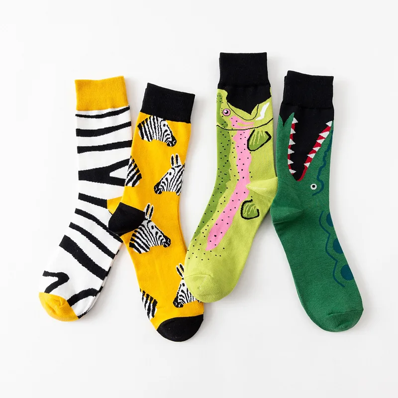 Harajuku Kawaii Zebra Socks Animal Printing Funny Cute Socks Crocodile Whale Cotton Sokken Calcetines Japanese Streetwear Sox