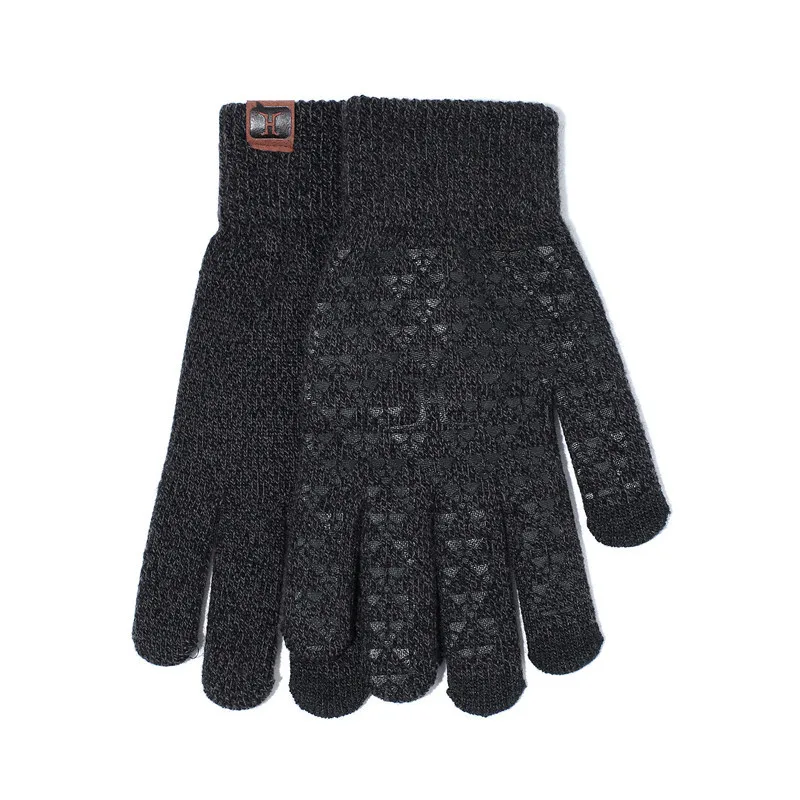Мужские зимние перчатки с сенсорным экраном мужские и женские теплые эластичные вязаные варежки Имитация Полный палец Guantes женские нескользящие перчатки - Цвет: Dark grey