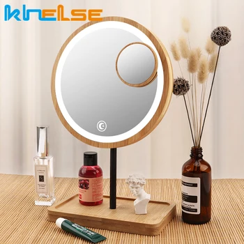 

Wooden Desktop LED Makeup Mirror Light Led Lamp Touch Screen Switch USB Charging Adjustable Bright Make Up Vanity Lighting