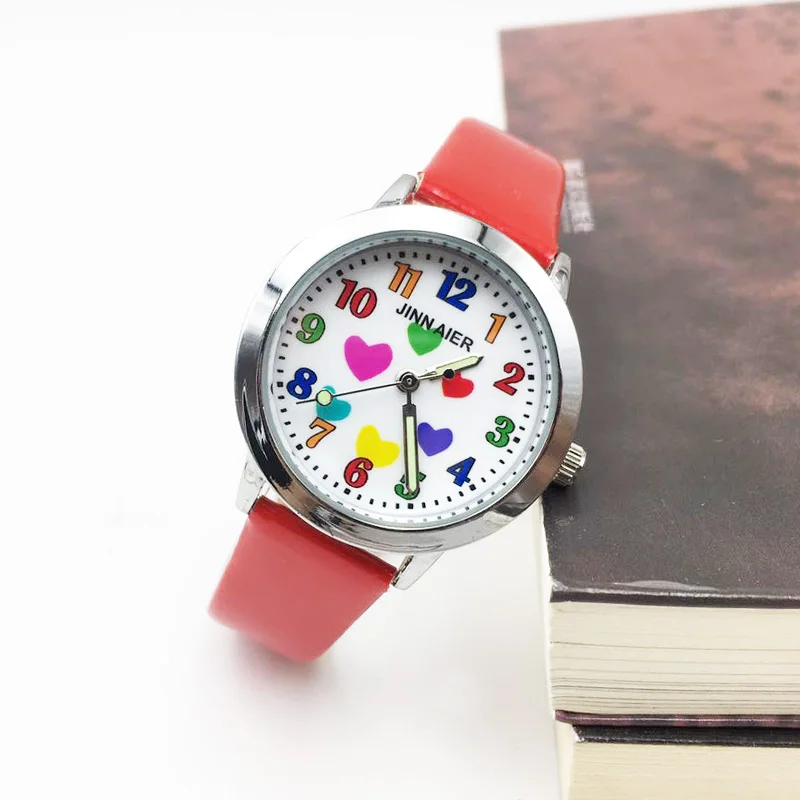 

Girls' Watch Cartoon Colorful Hearts Quartz Kids Watches Children Girls Students Wrist Watch PU Strap Luminous Hands Wristwatch