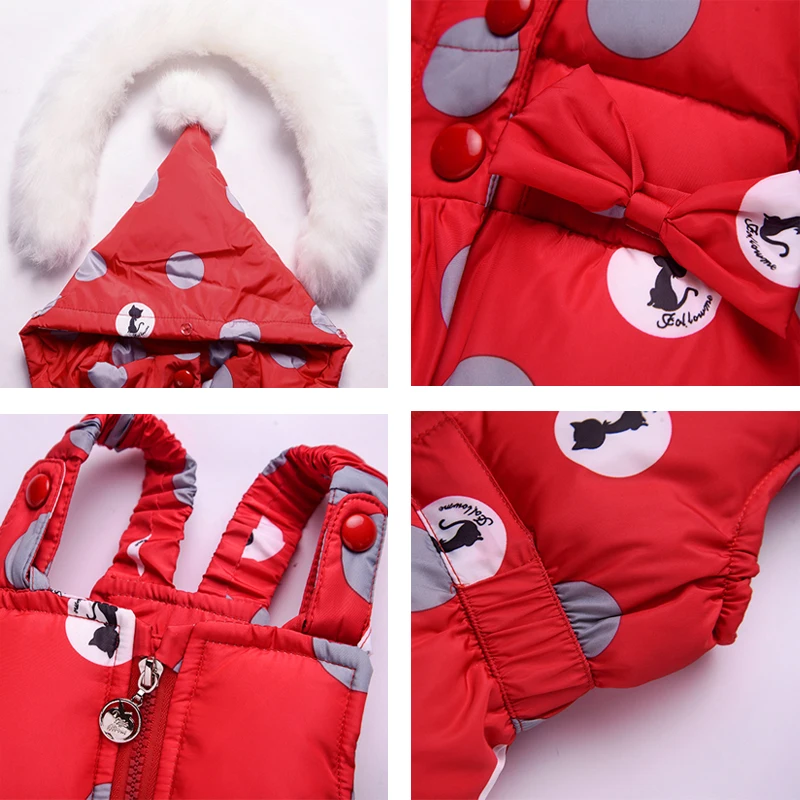 IYEAL Winter Children's Clothing Girls Warm Hooded Duck Down Jacket Coats + Overalls Waterproof Snowsuit Kids Baby Clothes