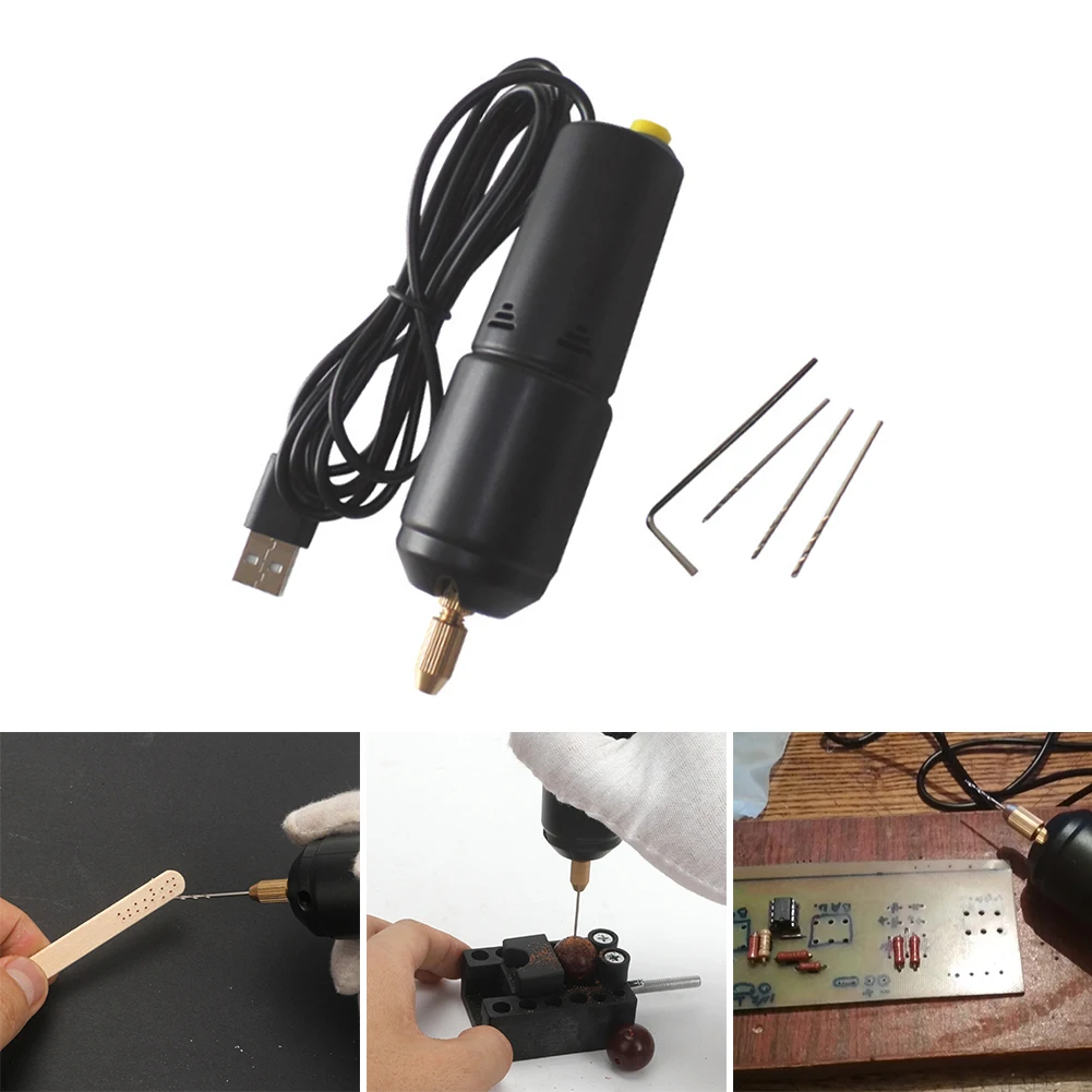 Electric Drills Mini Engrave Tools Portable Handheld Micro USB Jewelry Hand Drill with 3pc Bits DC 5V for Making DIY Wood Craft