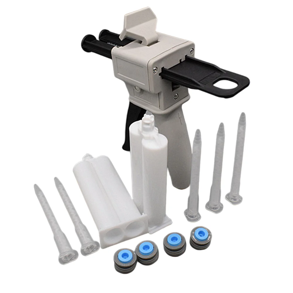 

50ml Glue Gun 1:2 AB Glue Caulking Gun Tools with 2pcs 50ml 1:1 Empty Dual-Barrel Cartridge and 5pc Static Mixing Nozzle Set
