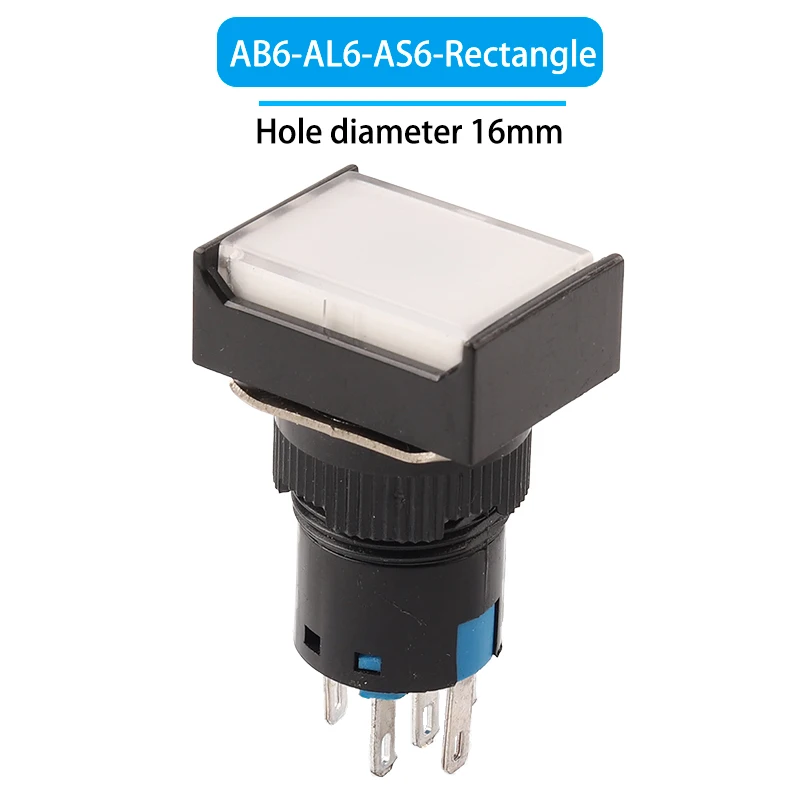 thumbnail image 1 of Interruptor de encendido con luz de 16 mm, interruptor pulsador AB6 de 5/8 pines, pequeño, cuadrado y redondo, con autobloqueo y reinicio automático, 12/24/220 V, 1 of 5