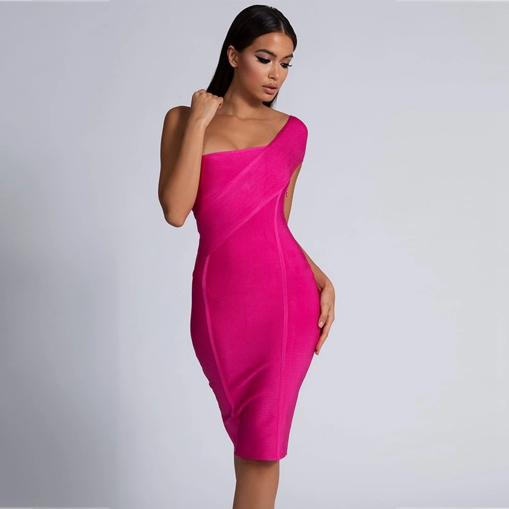 Maketina Summer Women High Quality One Shoulder Bandage Dress Green Sleeveless Bandage Dress Evening Club Party Dress