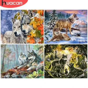 

HUACAN Coloring By Number Wolf Animals Drawing Canvas Acrylic Oil Painting Wall Art Handpainted Gift Home Decor