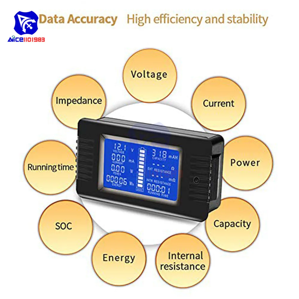 Diymore PZEM-013 10А тестер батареи постоянного тока Напряжение тока мощность Емкость внутреннего и внешнего сопротивления измеритель остаточного электричества