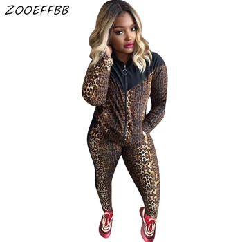 

ZKYZWX Leopard Two Piece Set Women Tracksuit Hoodies Top and Pant Sweat Suits 2 Piece Matching Sets Fall Winter Club Outfits