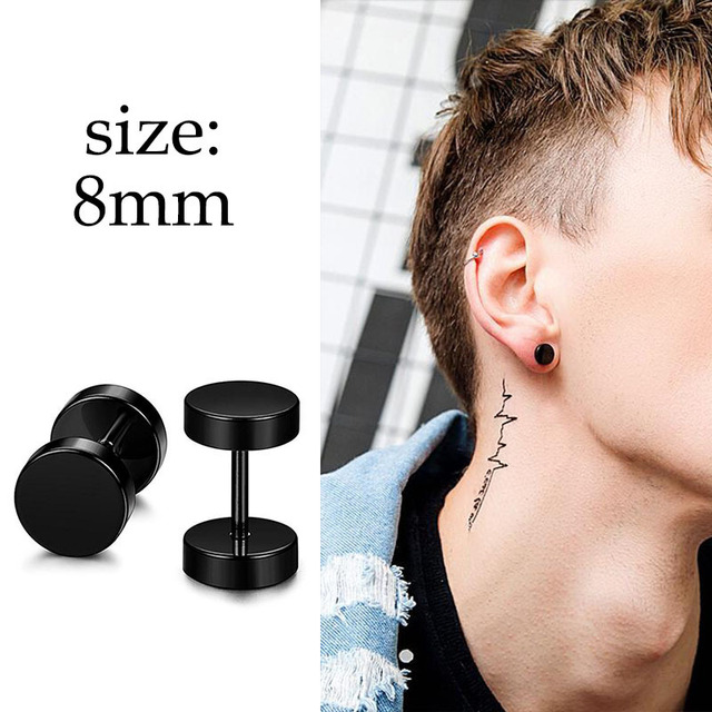 pair Punk Black Multiple Styles Stainless Steel Stud Earrings For Men Women Gothic Street Pop Hip Hop Ear Jewelry Pendientes