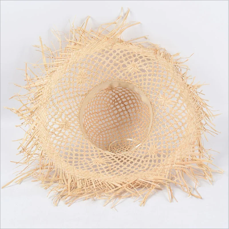 Hollow out big brim hand made straw hat unisex shading breathable beach hat summer cap