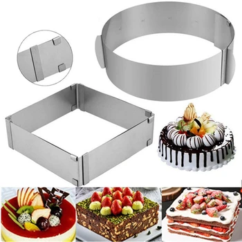 

HOT-Adjustable Round Square Cake Mold with 3 Scraper,Mousse Pastry Cookie Ring Baking Tool Easy to Clean
