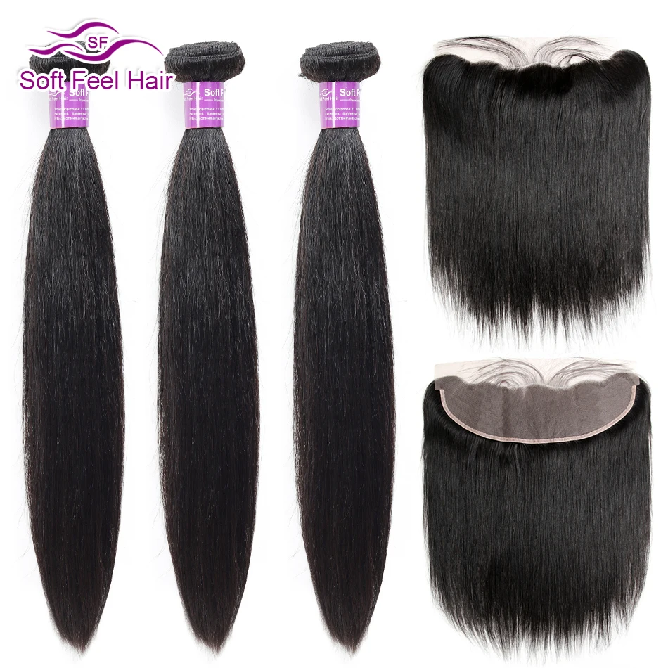 

Soft Feel Hair Remy Peruvian Straight Hair Bundles With Frontal Closure Human Hair Ear To Ear Lace Frontal Closure With Bundles