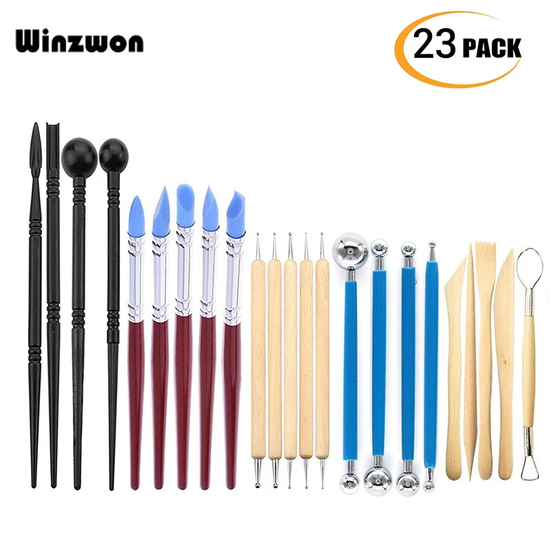 

23Pcs Clay Sculpture Kits Wooden Clay Sculpting Tools Ball Stylus DIY Modeling Dotting Flower Making Tools With Silicone Tip Pen
