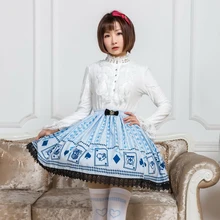 Принцесса сладкий Лолита Юбки японский Сладкий кружевной край синий покер Лолита юбка в складку с принтом Модные женские GZWY013