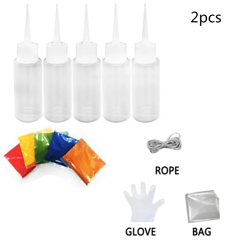 

2 Sets 5 Colors One-Step Tie Dye Kit with Pigment Powder Empty Bottles Rubber Band Disposable Gloves Bags for DIY Dyeing Hat Sho