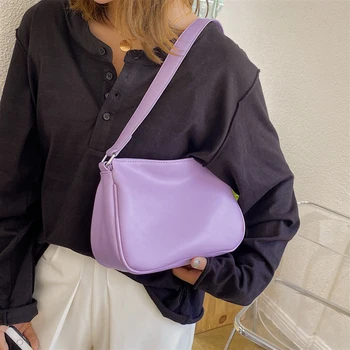 

Small Solid Color PU Leather Shoulder Bags For Women 2020 Simple Fashion Handbags Lady Hand Bag Female Luxury Purple Bag