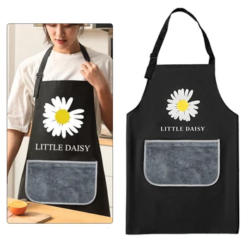 

Erase Hand Apron Kitchen Adjustable Women's Apron Daisy Pattern Waterproof Apron for Adults with Removable Wipe Hands Cloth