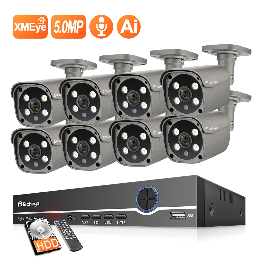 Techage 8CH CCTV System 5MP Ai Smart IP Kamera Outdoor CCTV Zwei weg Sprechen Metall Wasserdicht Hause Secruity Video Überwachung kit Techage 8CH CCTV System 5MP Ai Smart IP Kamera Outdoor CCTV Zwei weg Sprechen Metall Wasserdicht Hause Secruity Video Überwachung kit