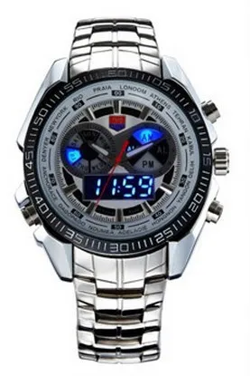 

TVG Dual Display Alarm Fashion Watches MEN'S Quartz Watch Waterproof Night Light Steel Belt Gift Watch