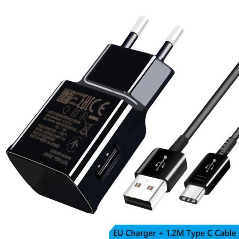 USB C для samsung S8 S9 plus Оригинальное быстрое зарядное устройство 1,2 м usb type C Kabel дорожный адаптер ЕС/США Note8 S9 S8 C5 c7 C9 pro устройства - Тип штекера: EU Charger And Cable