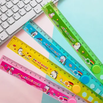 

30CM Cute Kawaii Unicorn Study Time Folding Ruler Multifunction DIY Drawing Straight Ruler For Kids School Stationery Supply