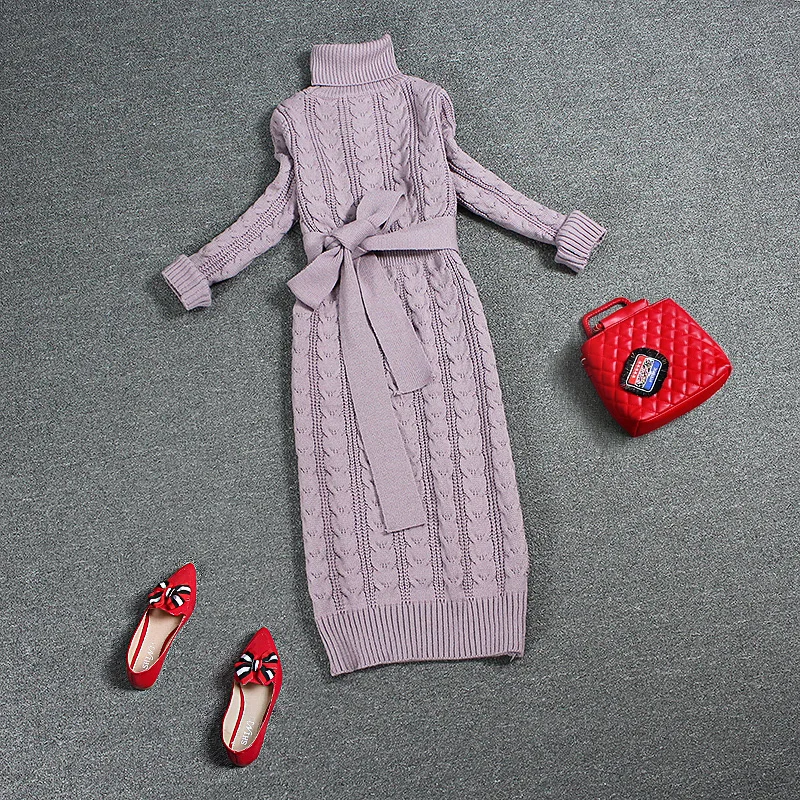 

SHTONGHUA 2019 Autumn Winter Europe and United States Vintage women's wool dress thick dress Casual Knitted Sweater Dresses
