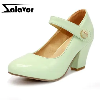 

ZALAVOR 8 Colors Lady High Heels Pumps Round Toe Patent Leather Thick High Heeled Shoes Women Candy Colors Footwear Size 32-43