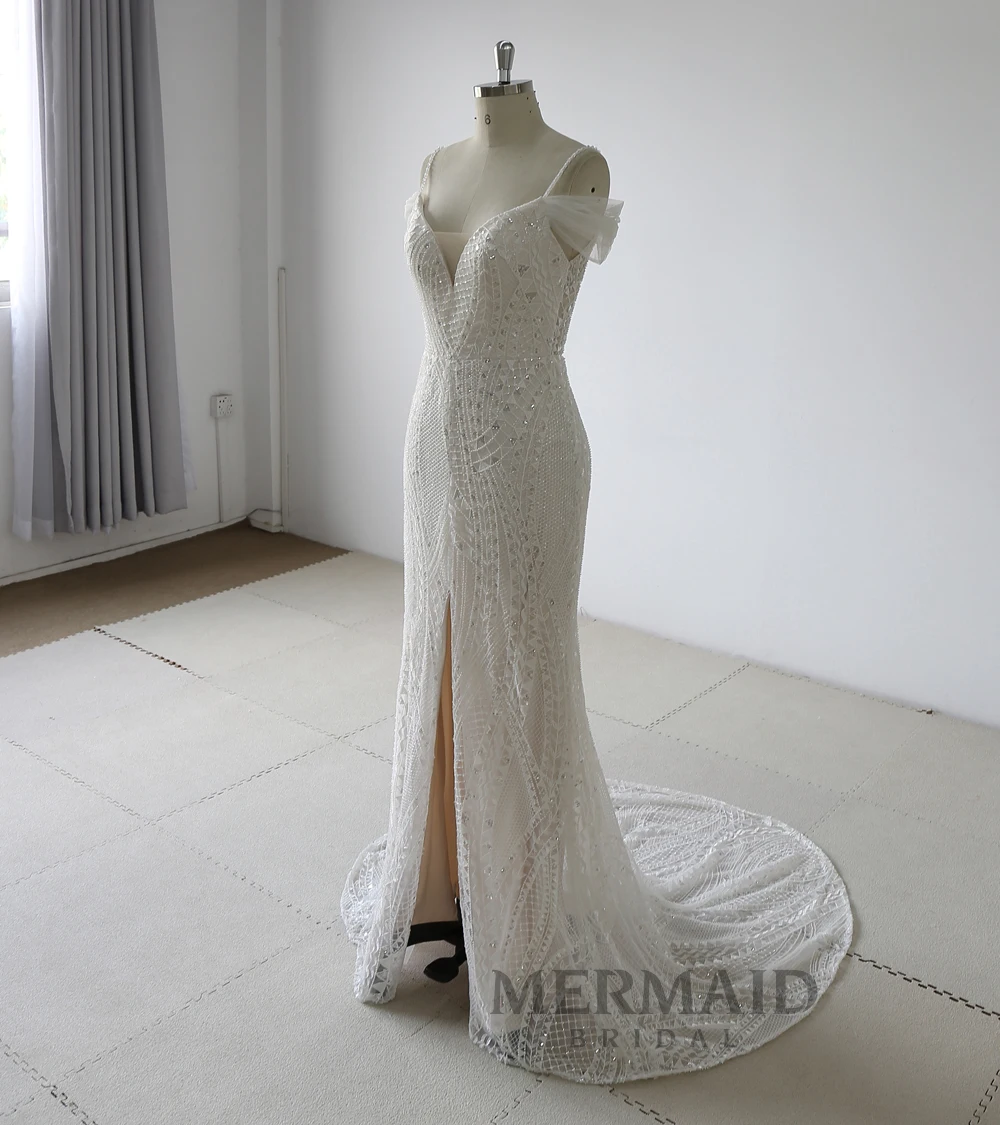 Кружевное платье с разрезом на плече, свадебное платье русалки, vestido de noiva
