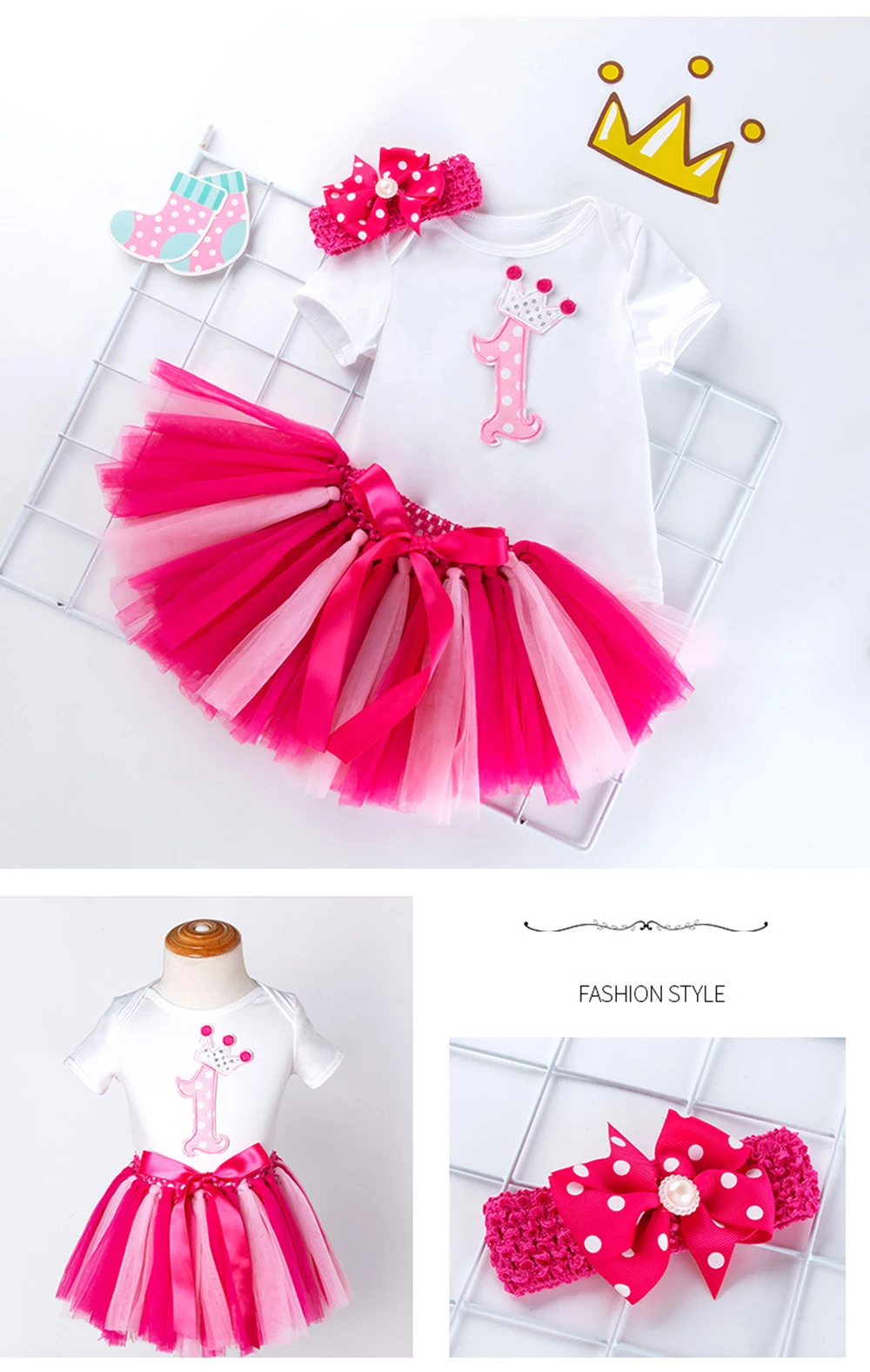 Summer Children's Wear Baby Short Sleeve Cartoon Clothes Climbing Clothing Mesh Handmade Skirt Head Wear Three Pieces Tutu Dress