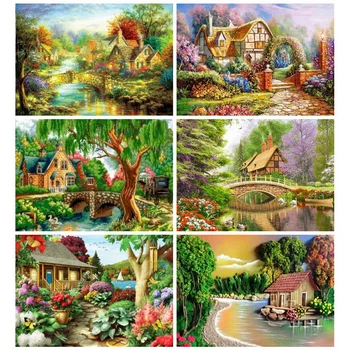 

Huacan Diamond Painting 5d Landscape Mosaic House Diamond Art Embroidery Scenery Handmade Gift Home Decoration
