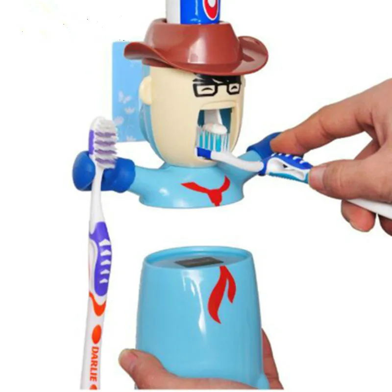 Мультфильм бесшовные пластиковый автоматический дозатор зубной пасты набор детей держатель зубной щетки
