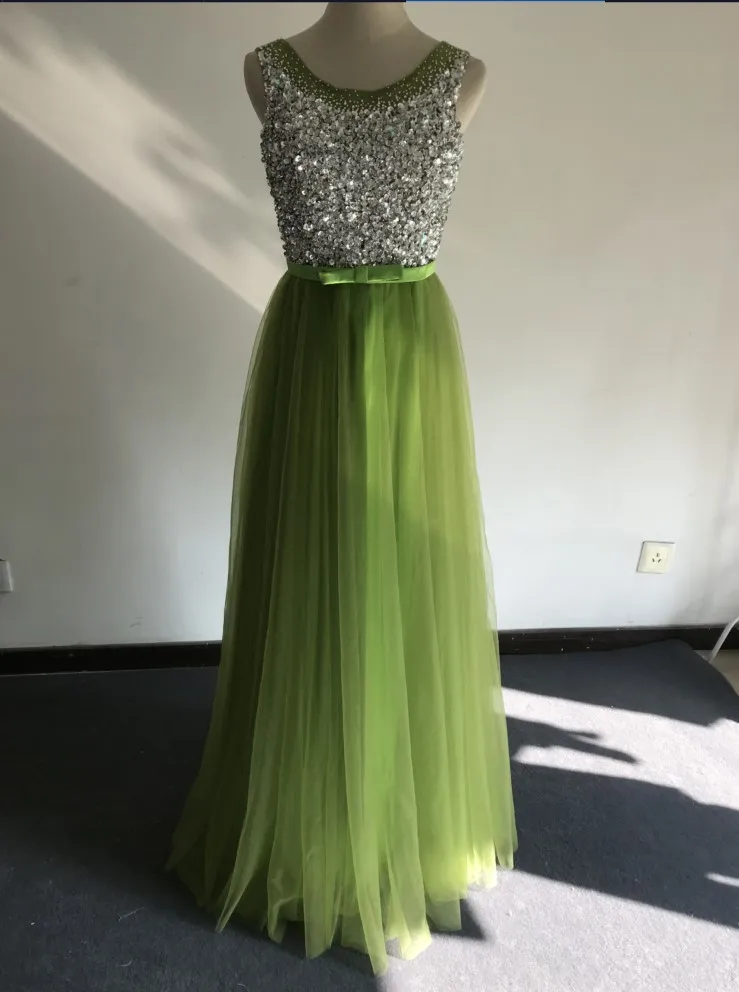 soft green Вечерние платья Новое поступление, вечерние платья с кристаллами и бисером, сексуальные длинные вечерние платья - Цвет: soft green