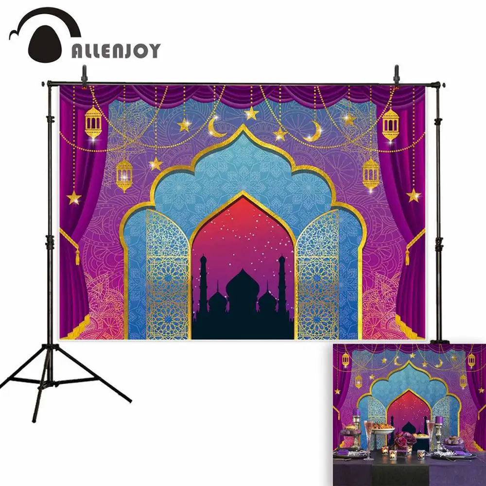 

Allenjoy background for photo Arabic Eid al-Adha Damask pattern ornate curtain festival backdrop photocall photophone photobooth