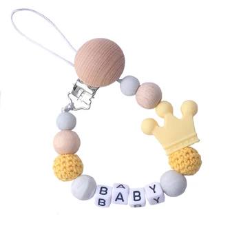

1Pcs Silicone and Wooden Pacifier Clip Crochet Beads Soother Chains Baby Nipple Teether Strap Chain