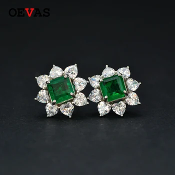 

OEVAS Vintage 925 Sterling Silver Created Moissanite Emerald Gemstone Flower Earrings Party Ear Studs Wedding Jewelry Wholesale