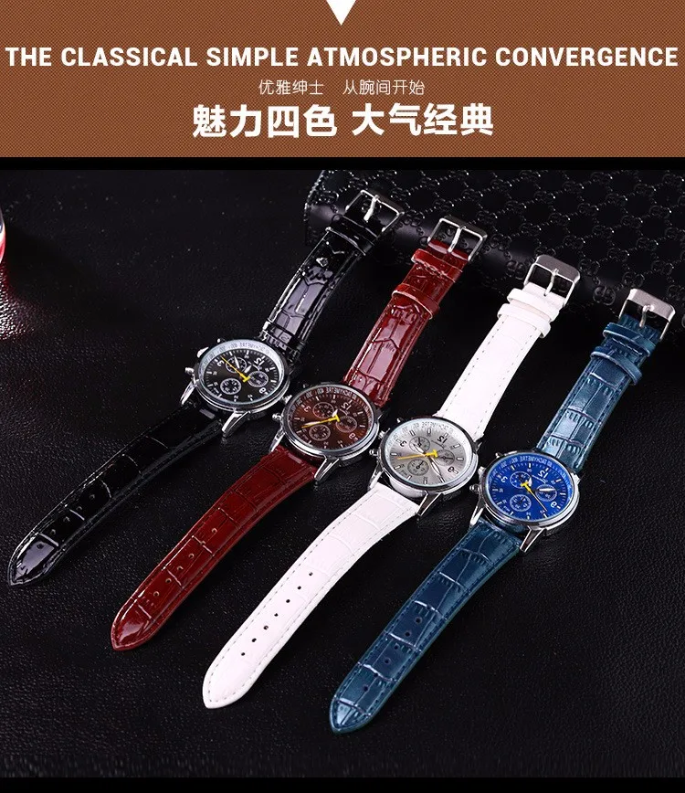 New Sport Wristwatches Men Luxury Crocodile PU Leather Analog Watches Men business yellow pin military Clock Relogio Masculino