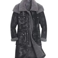 Оригинальная Экологичная меховая мужская куртка из натуральной кожи, мужская зимняя куртка с двойным меховым воротником, длинное пальто из овечьей кожи, мужская куртка