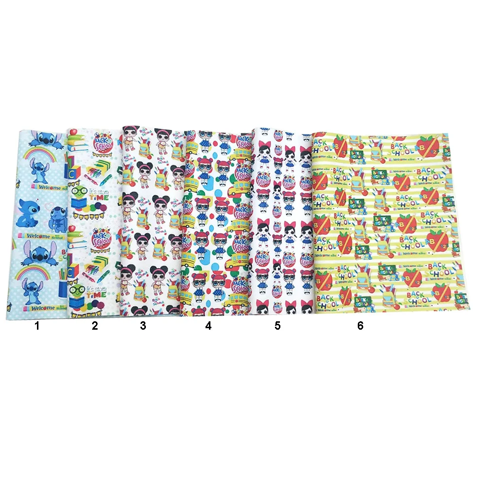 

Stock Printed Faux Synthetic Leather Sheets back to school printed soft Vinly sheet for DIY Hairbows Craft 20*34cm 10pcs/lots