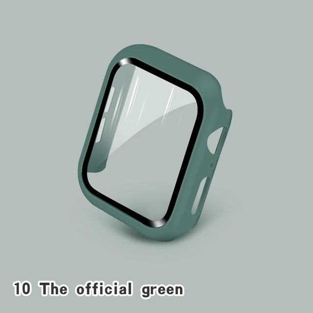 Glass+Cases For Apple Watch Series SE 654321 44mm 40mm Smart iWatch 42mm 38mm 360 Full Bumper Screen Protector+Cover Accessories Official green