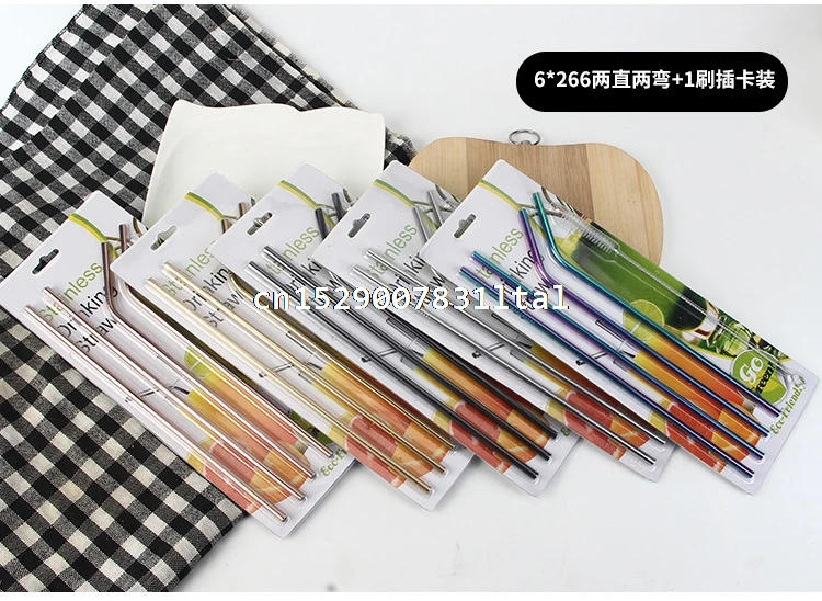 10sets Color Stainless Steel Straw Set Mirror Polished Sucker Beverages Curved Straw Drinks 4 Straw and 1 brush
