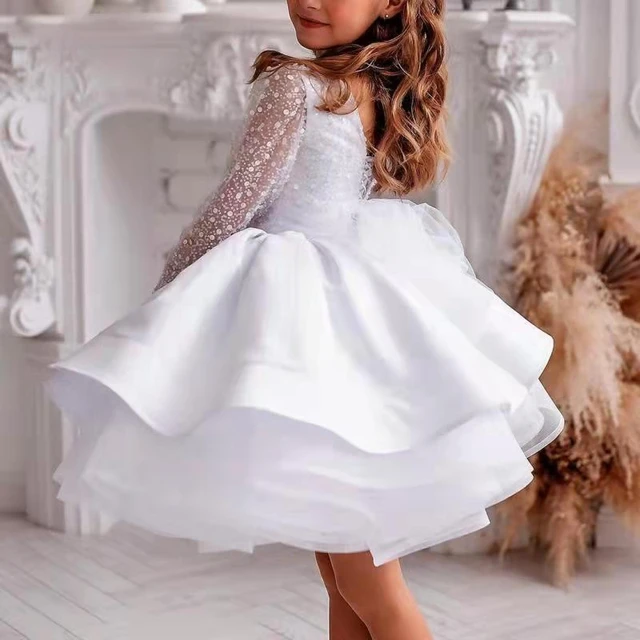 de fiesta para niña, vestido de princesa esponjoso, elegante, de lujo, para cumpleaños y boda, blanco